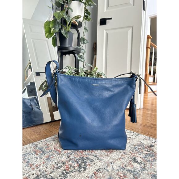 Vintage Coach 19893 Legacy Hobo Cognac XL Leather Shoulder Handbag Tassels Blue - Picture 2 of 7